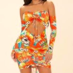 Tropical long sleeve cut out dress size L